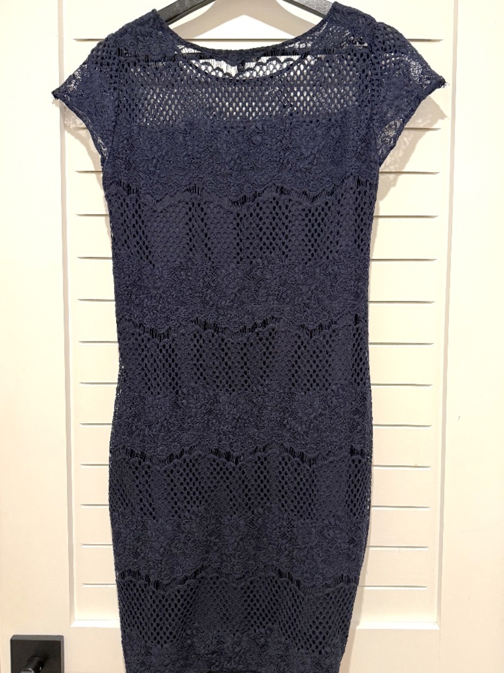 Next UK Navy Blue Lace Overlay Midi Dress Cap Sleeve (UK 12 / US 8)